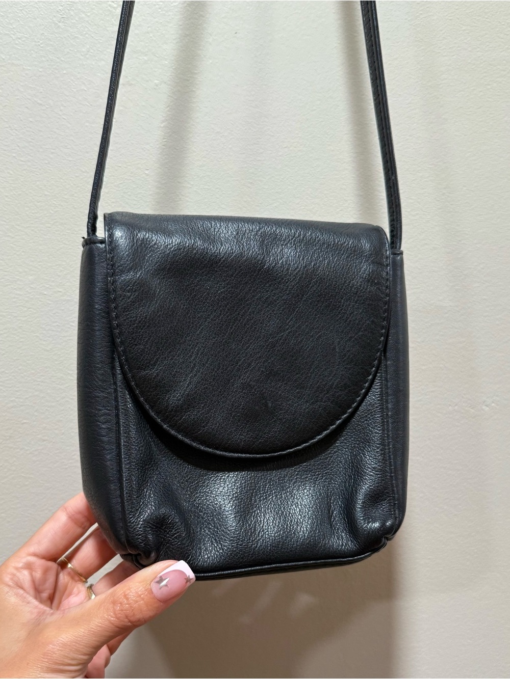 small black real leather crossbody pouch purse